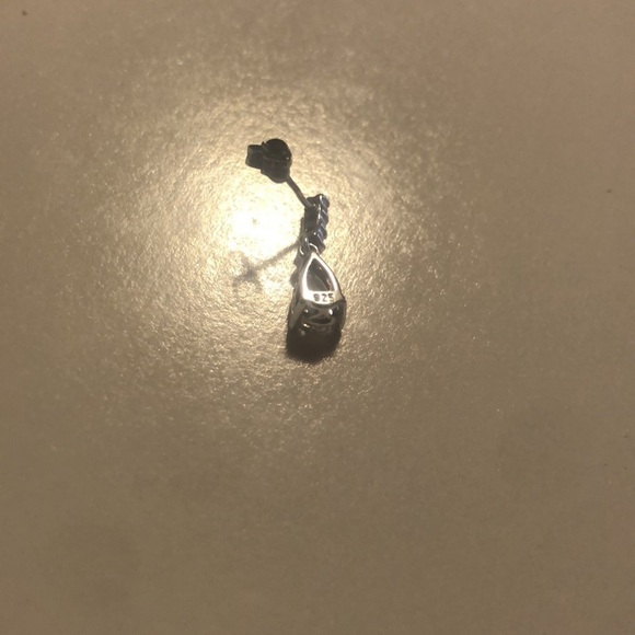 STERLING Silver White Cz Pear Shape Drop Stud Earrings 15mm Total Length - Picture 9 of 9